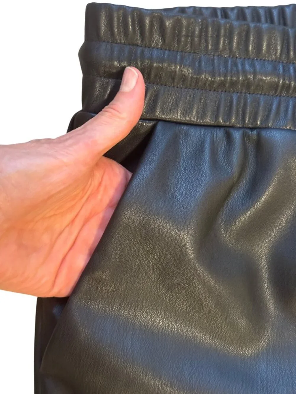 LOFT‎ Faux Leather Pull On Ankle Pants Black Pockets Size S Cropped Drawstring
